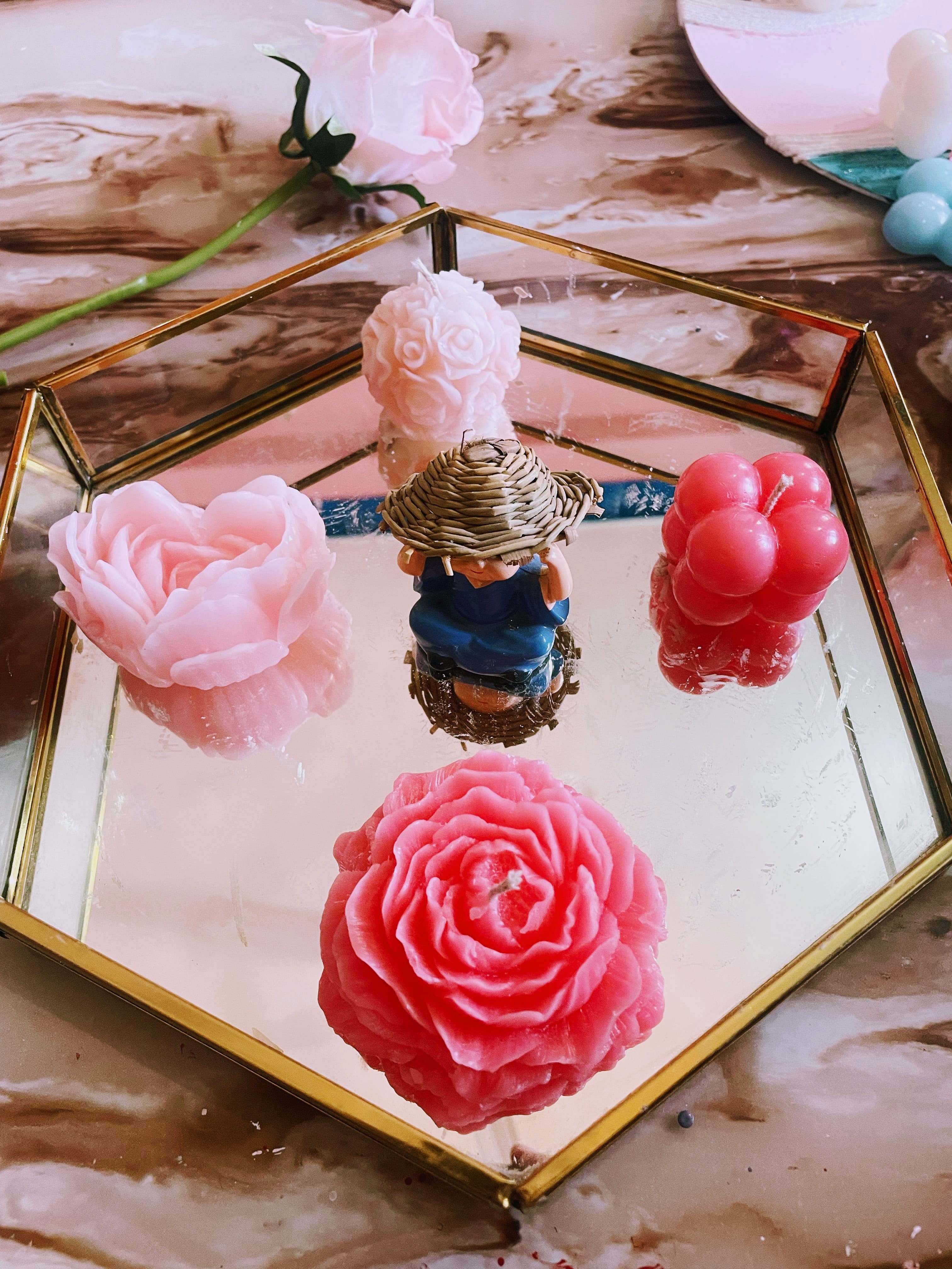 Gold Tray with Pink & Red Rose Candles