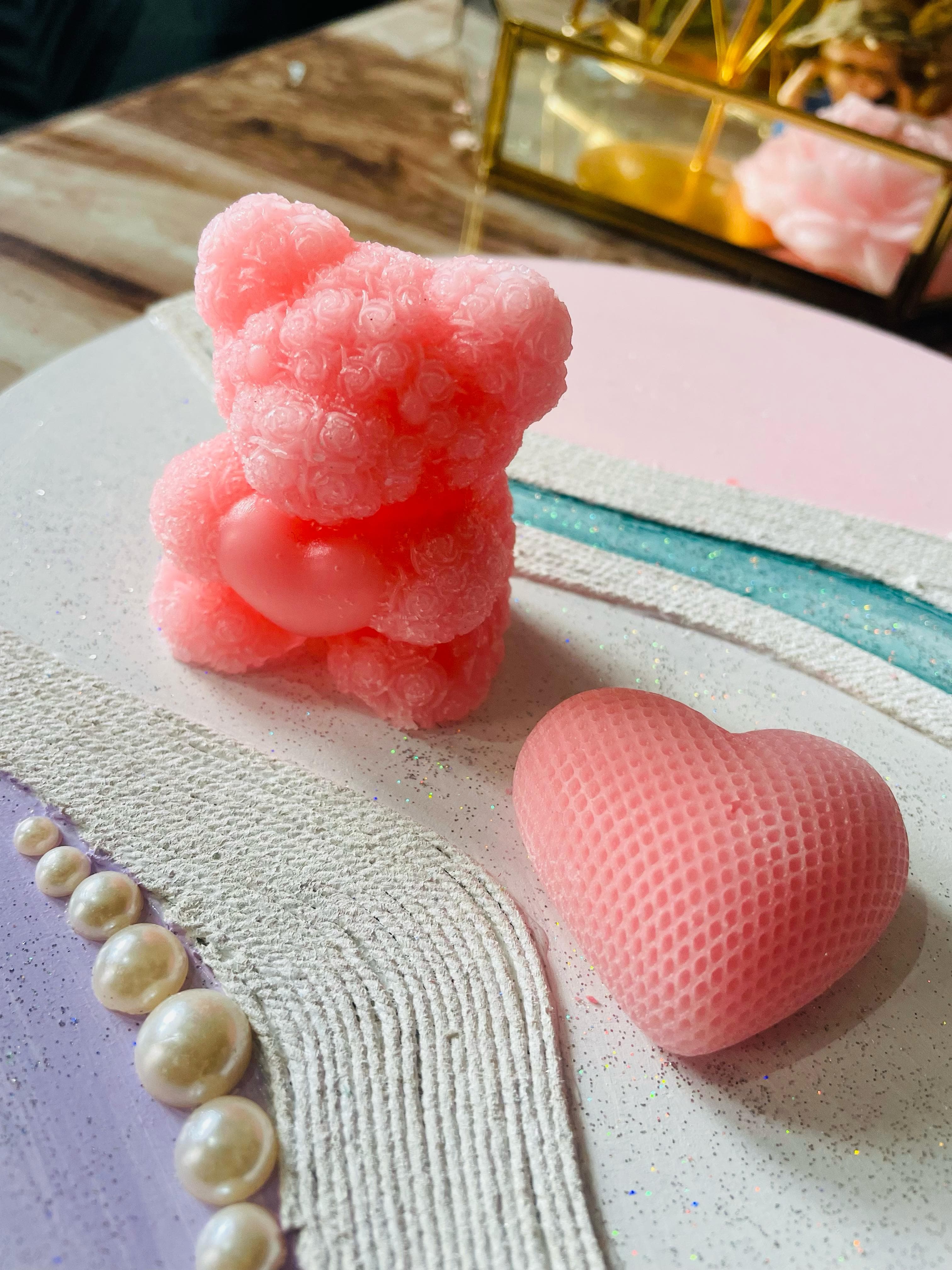 Pink Teddy & Heart Candle Combo