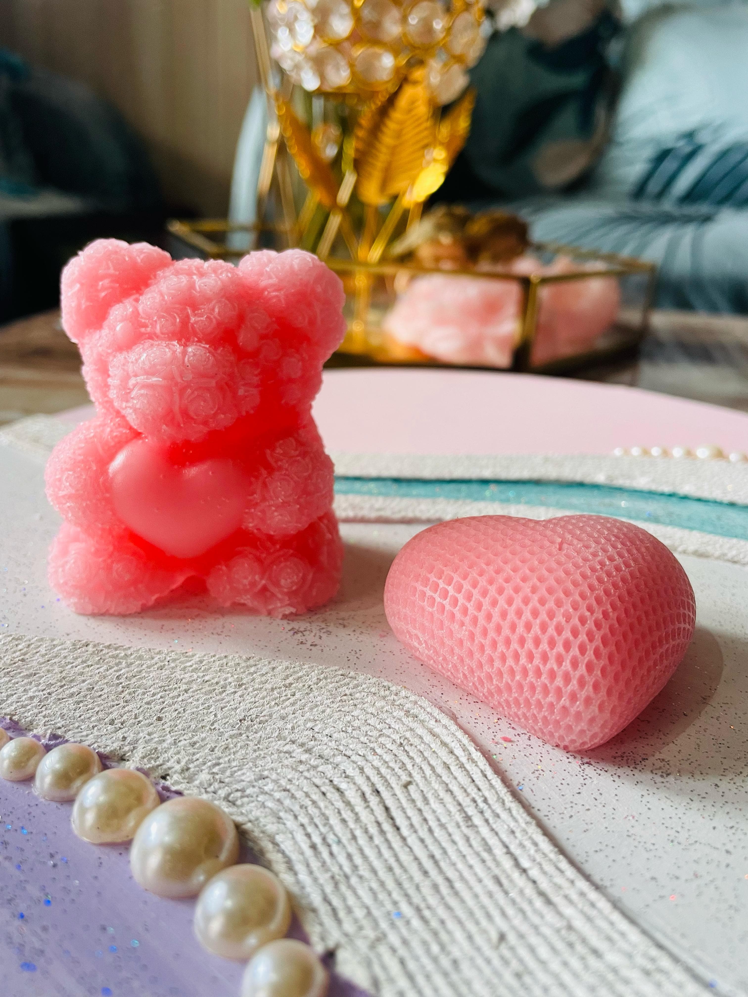 Pink Teddy & Heart Candle Set