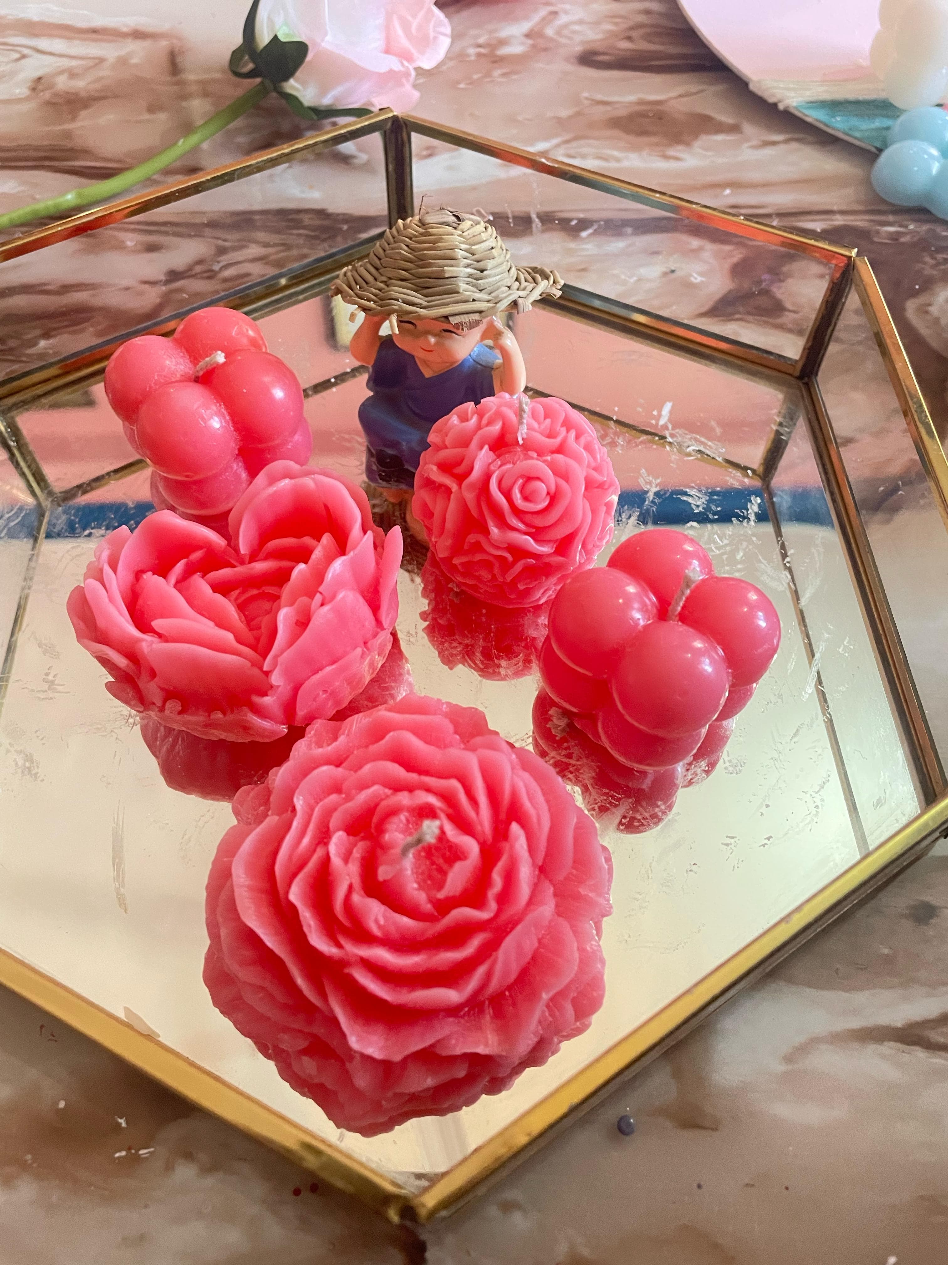 Hexagonal Tray with Mixed Rose Candles