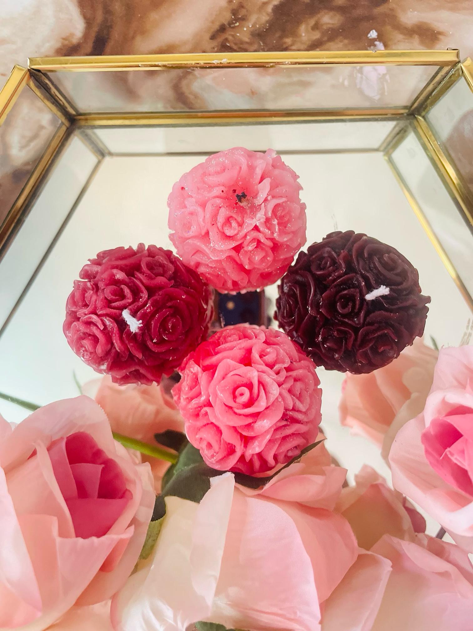 Hexagonal Tray with Pink Rose Candles